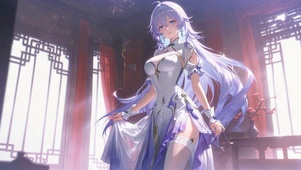 紫发古风旗袍二次元美少女