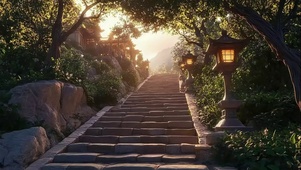 森林古风小镇登山阶梯