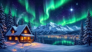 极光雪夜小屋