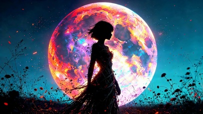 炫彩星球剪影少女