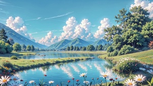 湖水蓝天