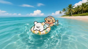 海面游泳的线条狗