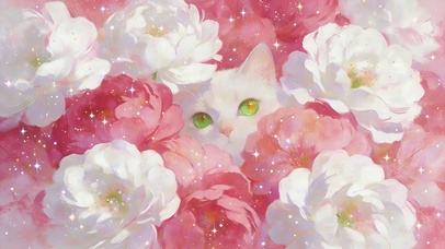 鲜花丛里猫咪