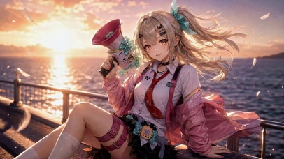 海边日落二次元美少女
