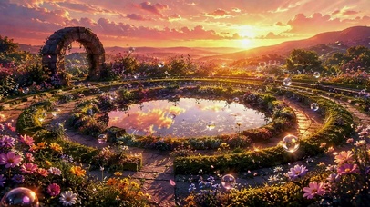 梦幻花园日落