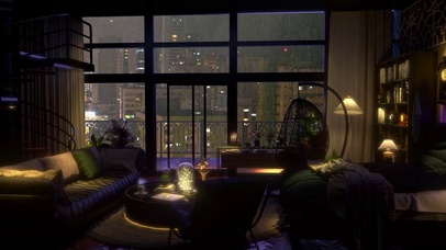 舒适的卧室城市大雨