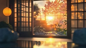 黄昏静谧古风庭院风景