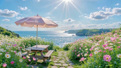 晴日海岸花田野餐