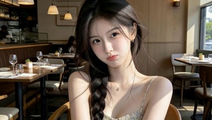 餐厅等待约会的女孩