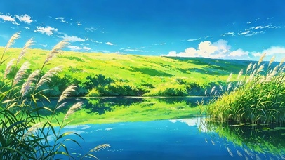 蓝天下绿色山坡