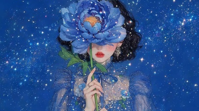 蓝色鲜花女孩