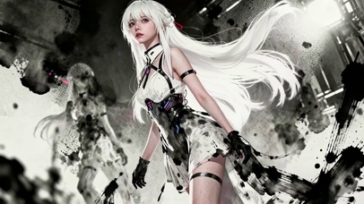水墨白发机械少女