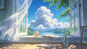 白云树木河流