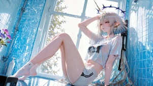 窗边浴室银发精灵美少女