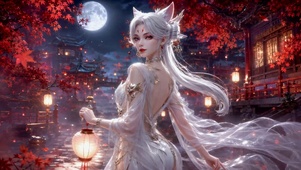 红枫月夜古风狐耳美少女