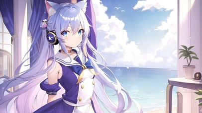 可爱海边猫耳少女