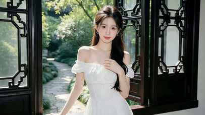 中式古宅窗前的性感美女