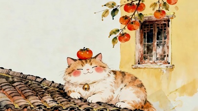 秋天柿子猫咪