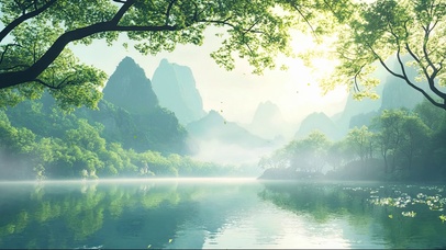 清新朦胧夏日午后公园