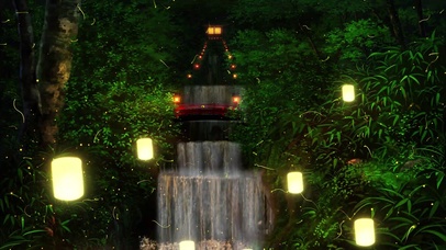 4K夏日夜晚森林瀑布孔明灯