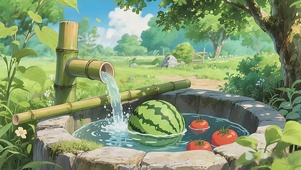 田园风治愈清凉流水大西瓜！