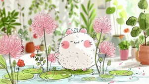 荷叶上的毛绒小团子