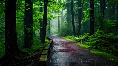 雨天幽静树林小路