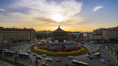 8k陕西西安钟楼火烧云日落