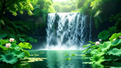 清新护眼瀑布山水