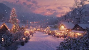 冬日唯美圣诞飘雪小镇