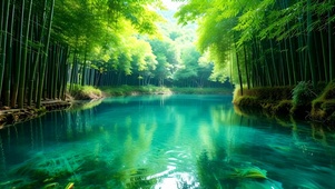 绿色护眼竹林湖泊