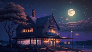 月光下的小屋