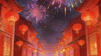 新年过年过节灯笼烟花气氛双屏