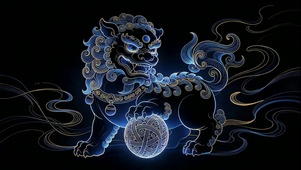 4K国风 炫蓝鎏金招财瑞兽！