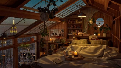 4K唯美治愈书房小屋