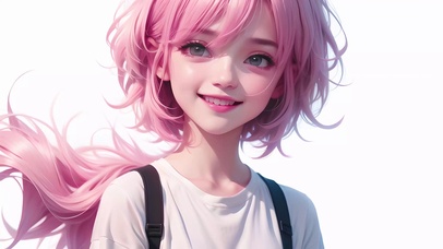 清纯阳光粉发美少女