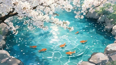 锦鲤樱花落