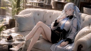 咖啡厅银发慵懒美少女