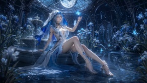 蓝调月夜花房蓝发美少女