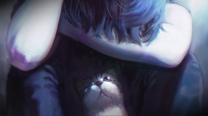 哭泣的女孩和猫