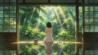 长廊女孩背影