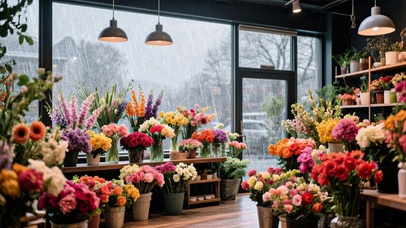 【雨景】雨中花店