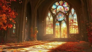 秋日绚丽浪漫枫叶教堂