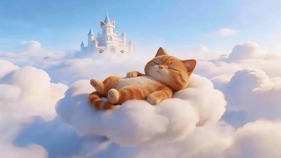 云朵上睡觉的小猫
