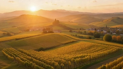 落日广阔葡萄田