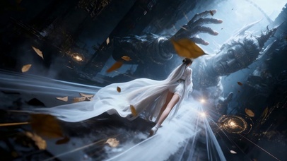 古风白裙长腿少女秘境探索之旅