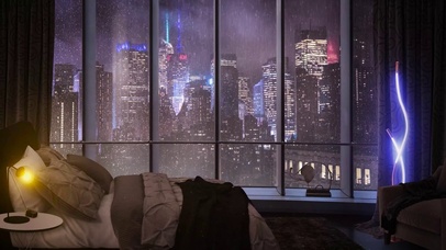 雨天都市夜晚房间