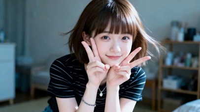 比耶甜美短发美女