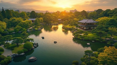日出园林庭院