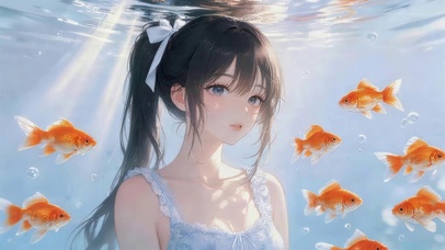 水下女孩和小鱼